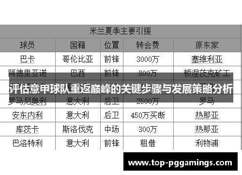 评估意甲球队重返巅峰的关键步骤与发展策略分析